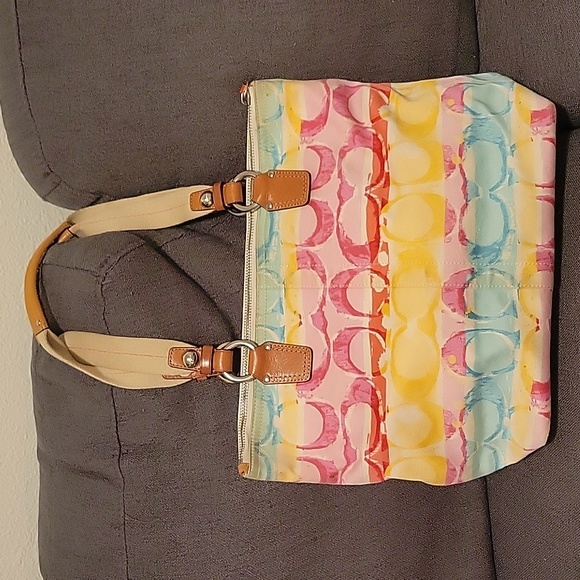 Coach Signature Multicolor Satin Leather Tote - Picture 8 of 12